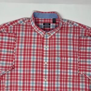 IZOD Non Iron Stretch Pink Plaid Button Up Men's Short‎ Sleeve Shirt Size XL